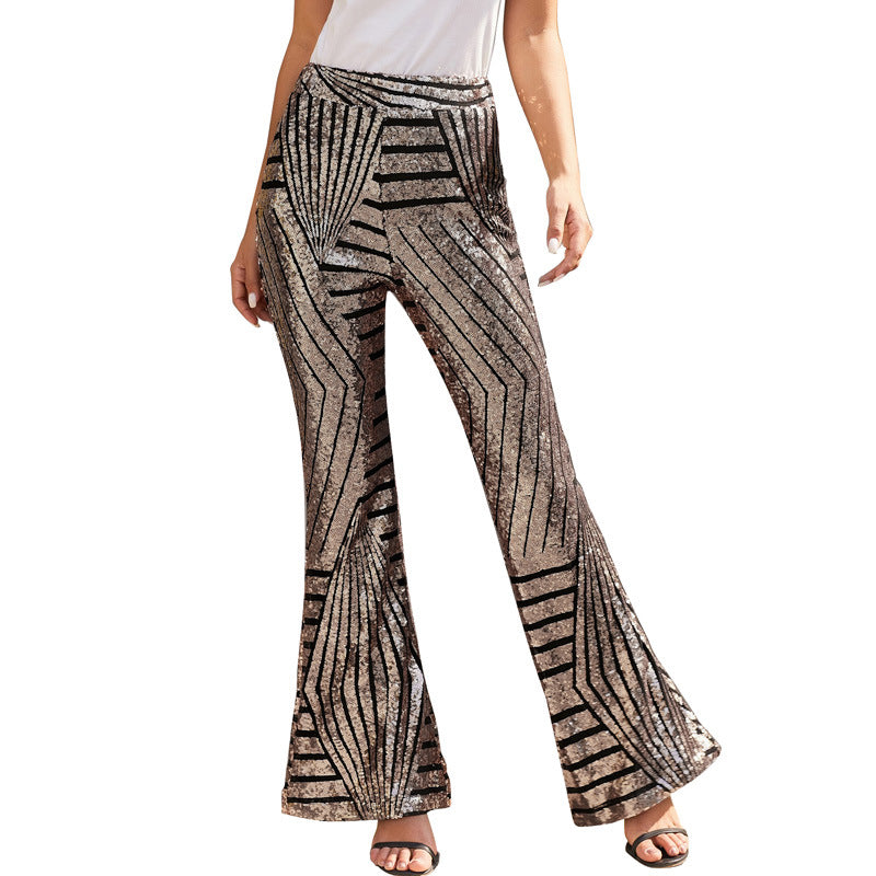 Sparkling High Waist Flared Pants Slimming Wide Leg Trousers