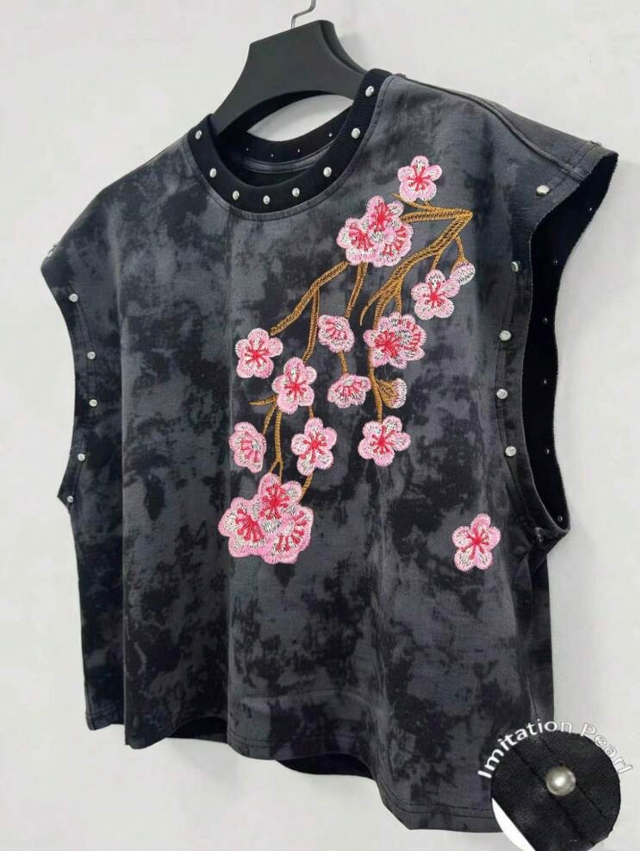 Unisex Cherry Blossom Faux Pearl Tank