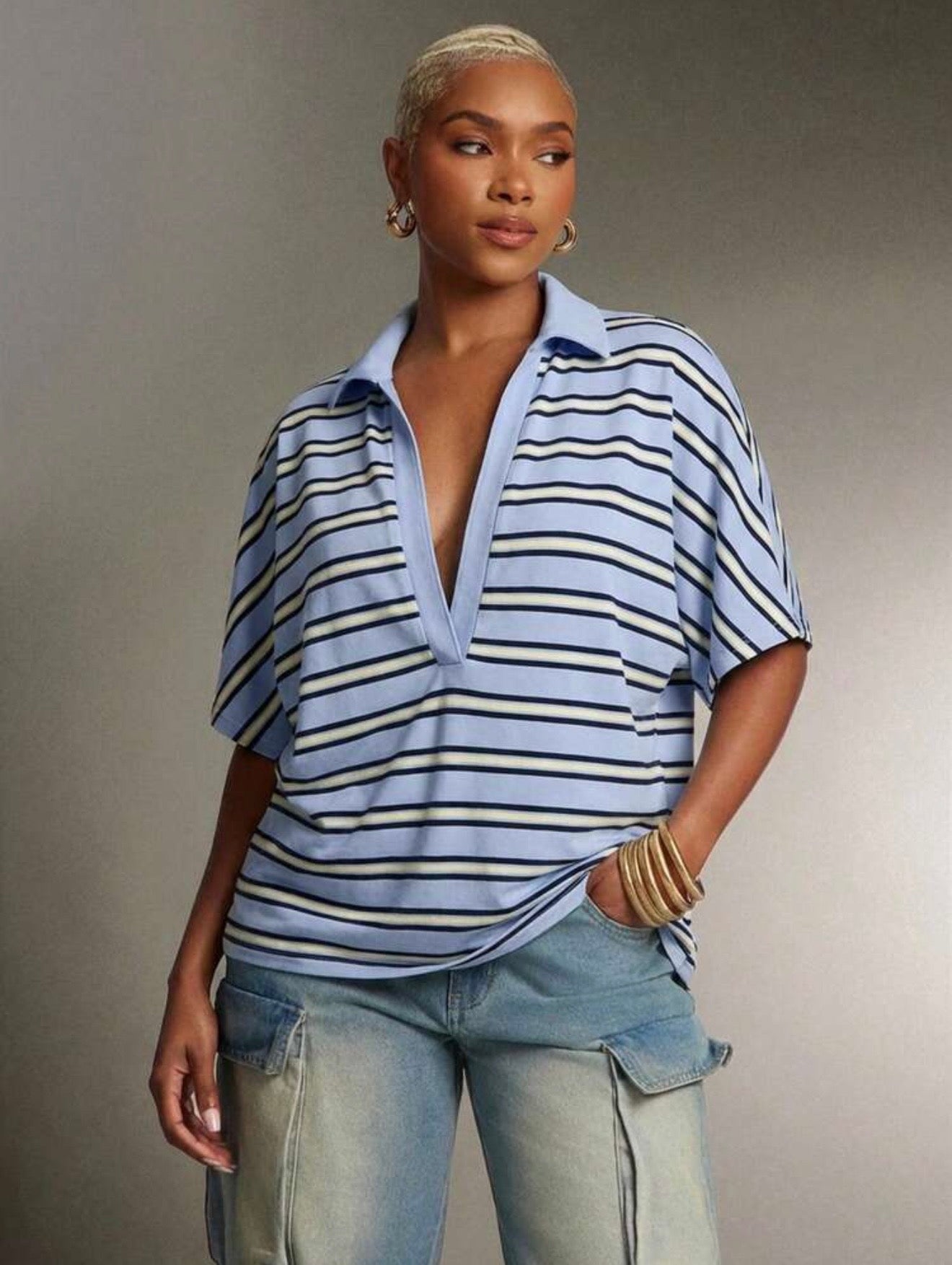 Oversized Plunge Neck Polo