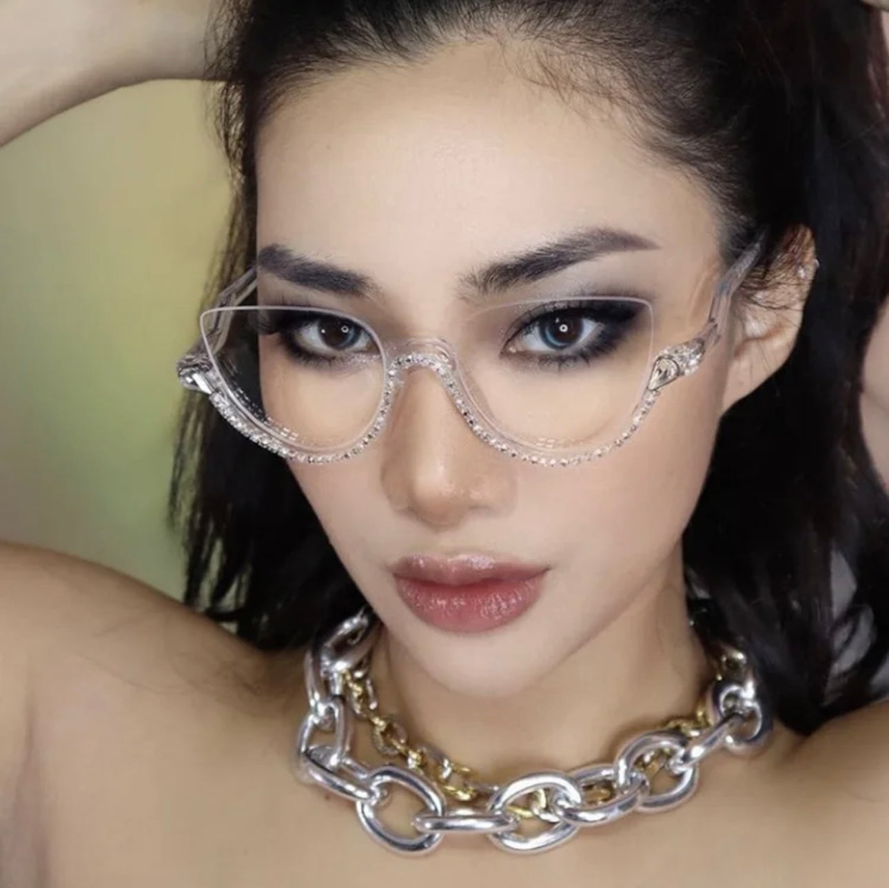 Luxury Diamond Anti-Blue Light Optical Glasses Half Frame Eyewear Design Transparent Computer Eyeglasses with Clear Lenses