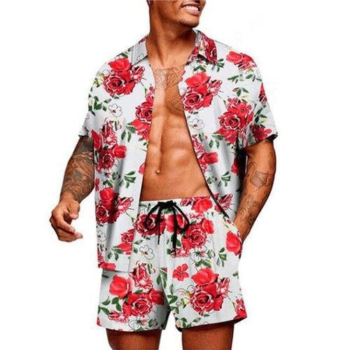 Men 2023 Spring Summer Graphic Print Short Sleeve Lapel Shirt & Pants