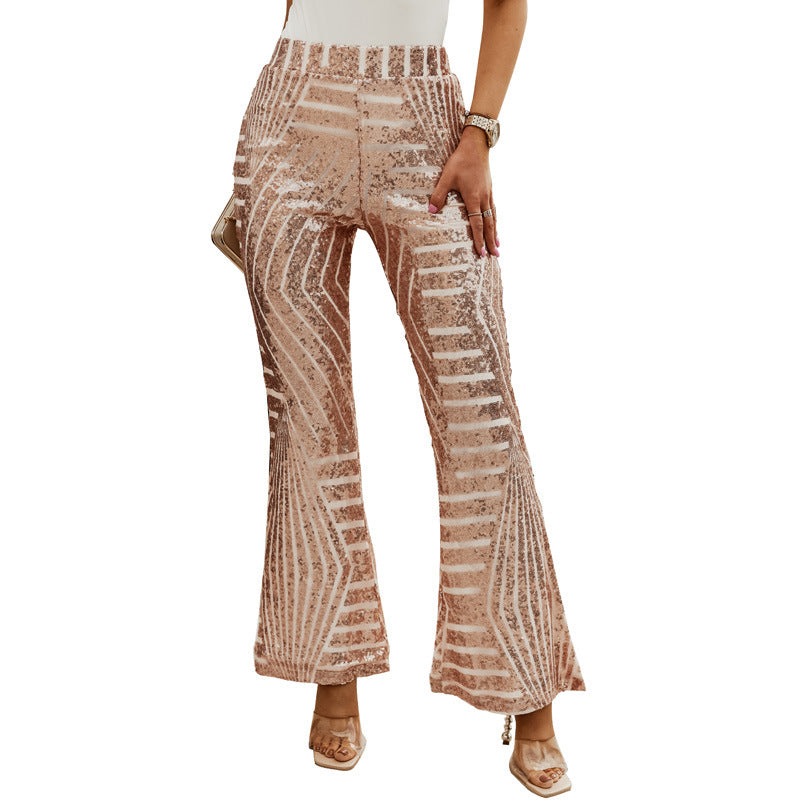 Sparkling High Waist Flared Pants Slimming Wide Leg Trousers