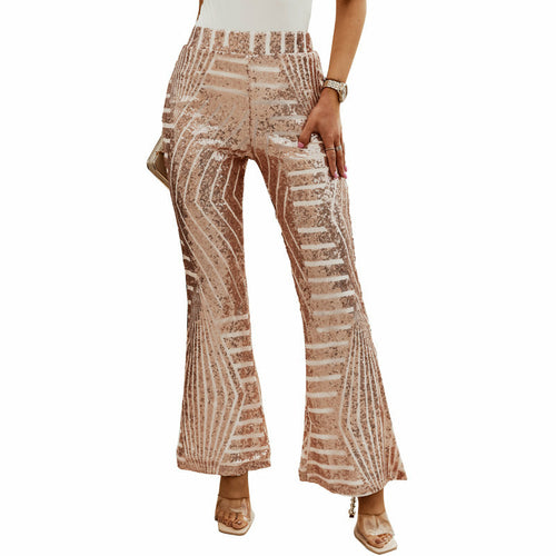 Sparkling High Waist Flared Pants Slimming Wide Leg Trousers