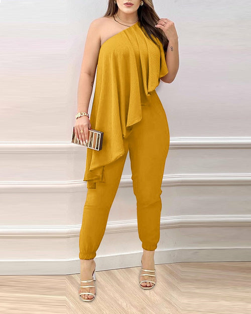 Jumpsuit with Off-Shoulder and Waistline