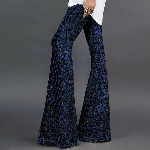 Sparkling High Waist Flared Pants Slimming Wide Leg Trousers