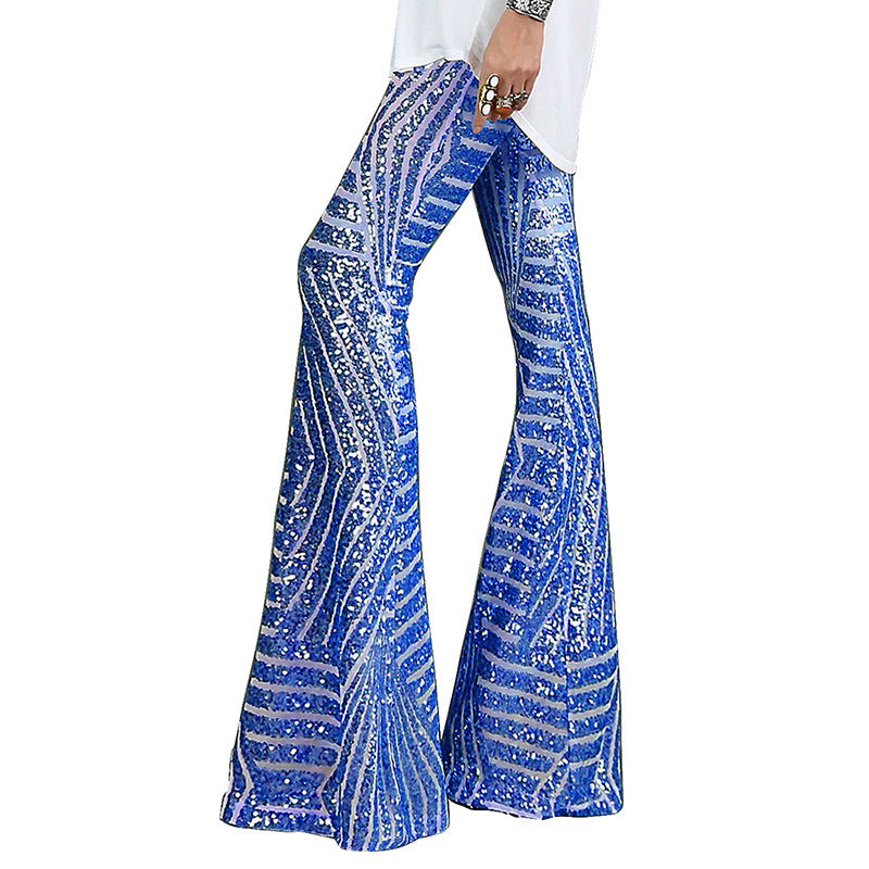 Sparkling High Waist Flared Pants Slimming Wide Leg Trousers