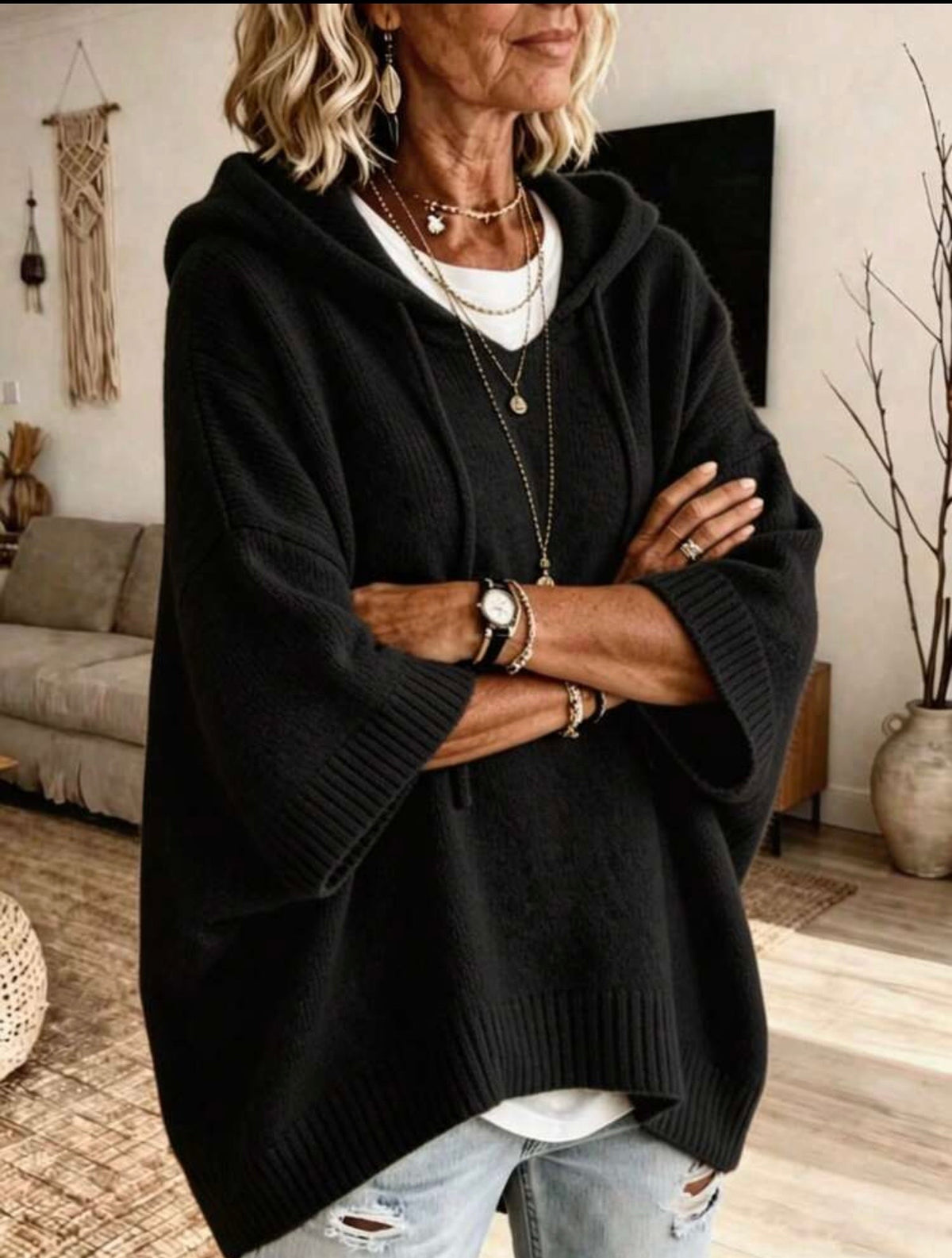 Plus Size Hooded Knit Sweater