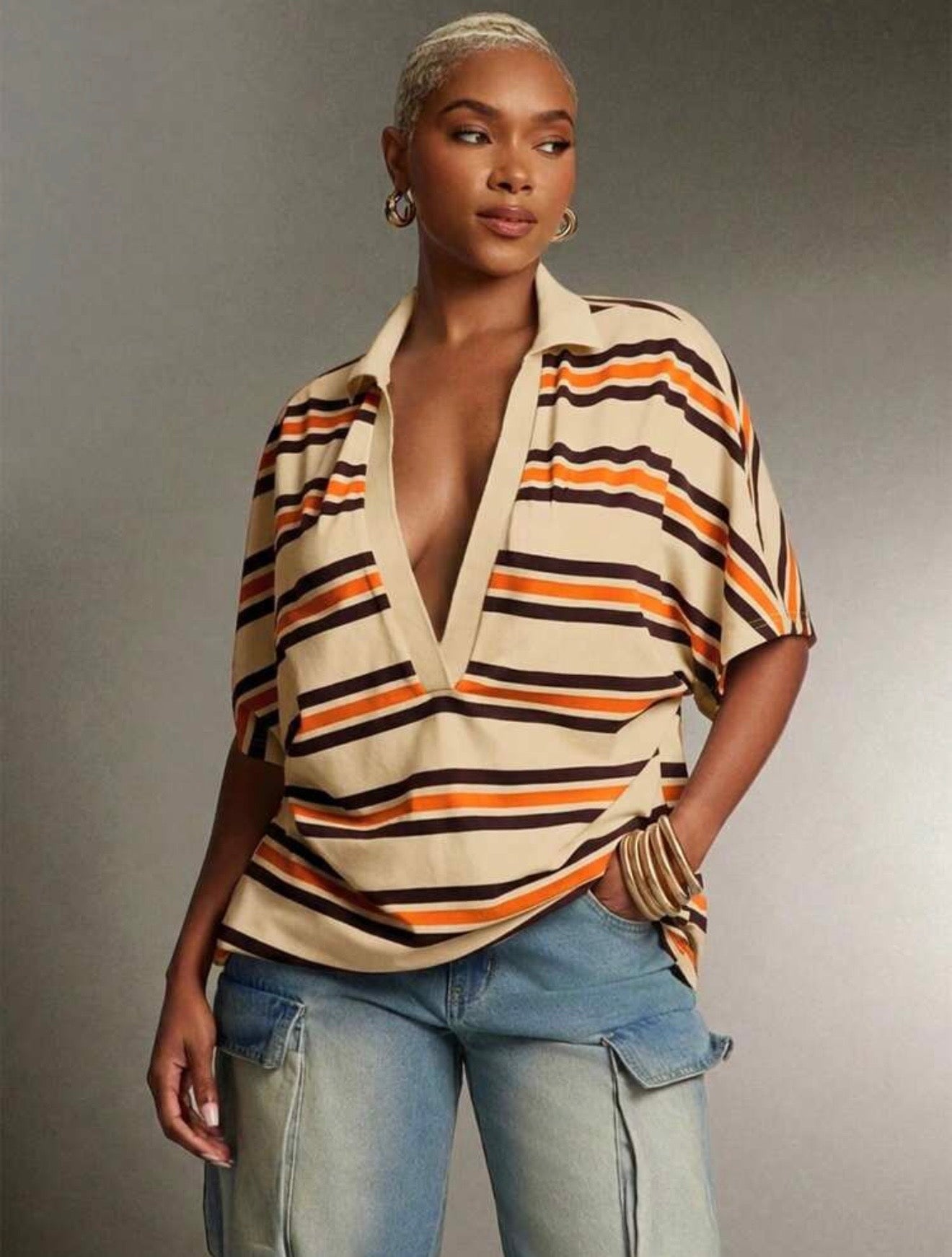 Oversized Plunge Neck Polo