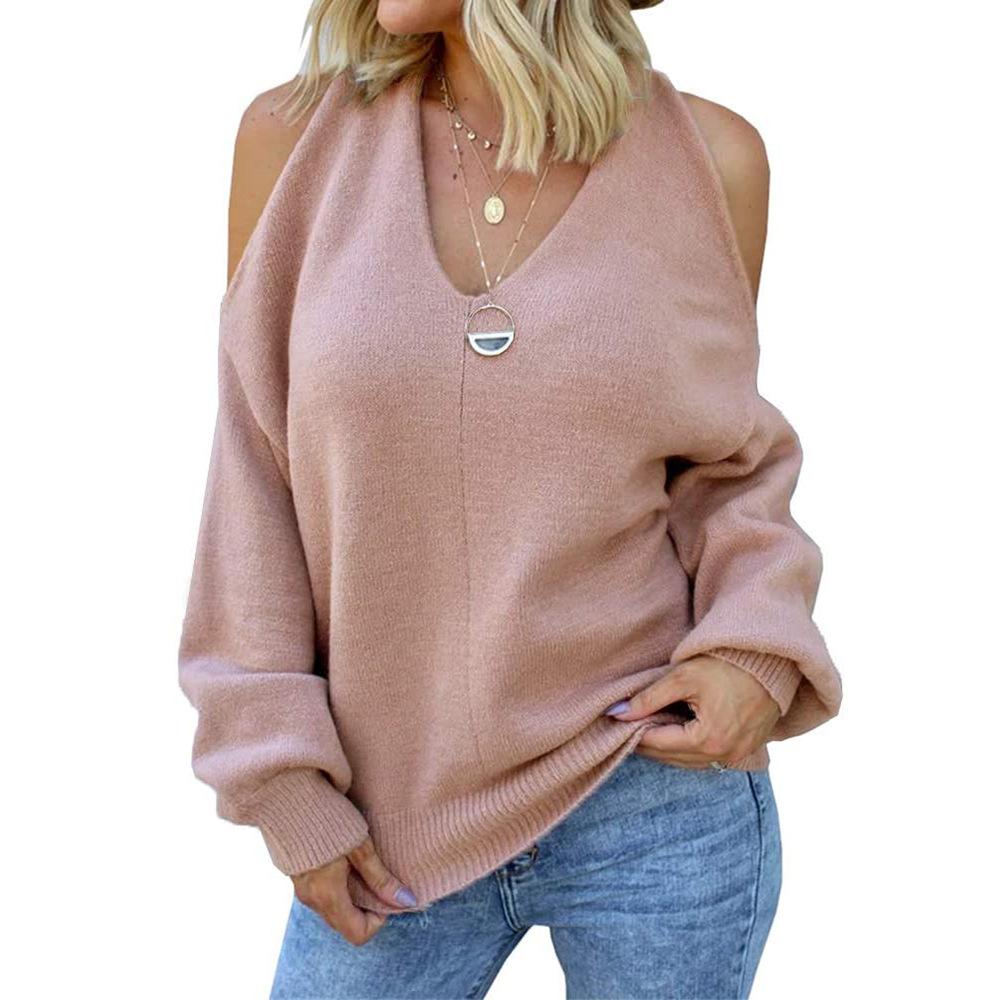 Halter Off Sholder Solid Color Pullover Sweater