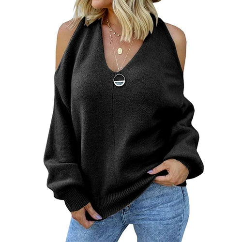 Halter Off Sholder Solid Color Pullover Sweater