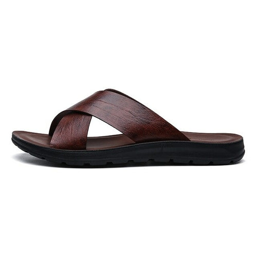 2022 New Italian Leather Flip Flops for Men Cool Beach Summer Hotel