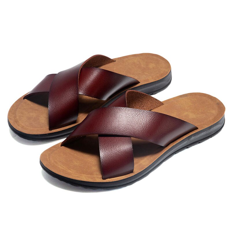 2022 New Italian Leather Flip Flops for Men Cool Beach Summer Hotel