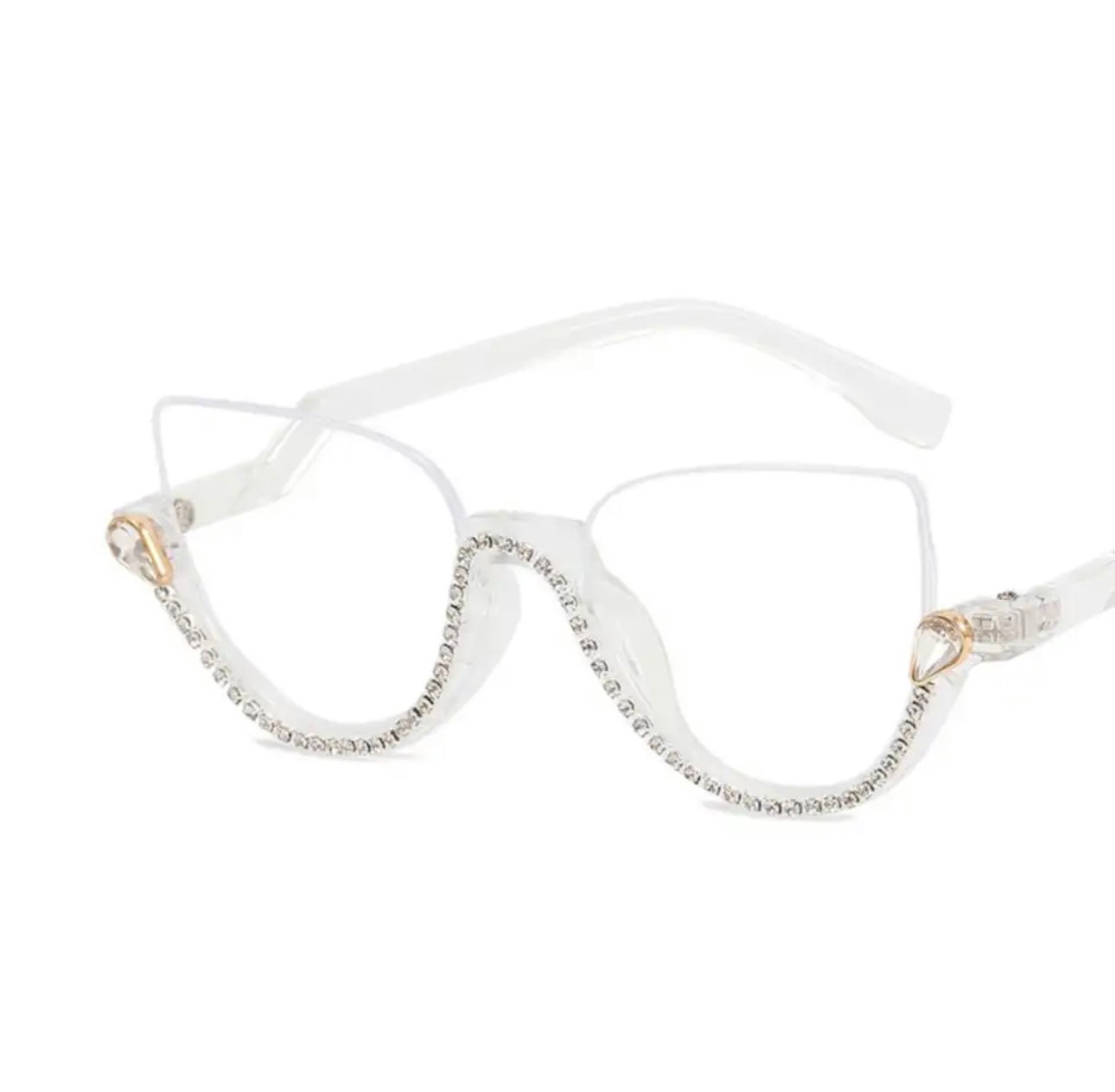 Luxury Diamond Anti-Blue Light Optical Glasses Half Frame Eyewear Design Transparent Computer Eyeglasses with Clear Lenses