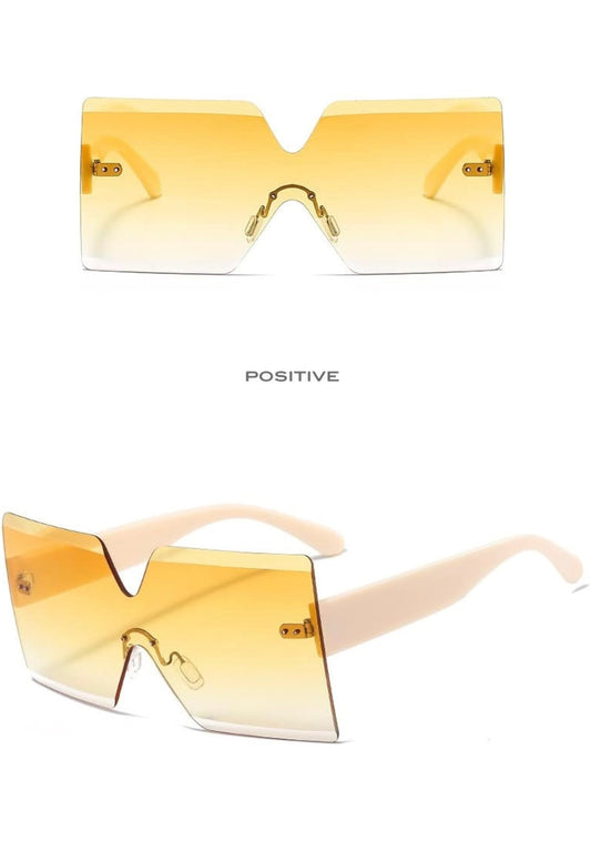 Rimless Oversized Sunglasses. Square Big Sunglasses Aesthetic Trendy Fashion
