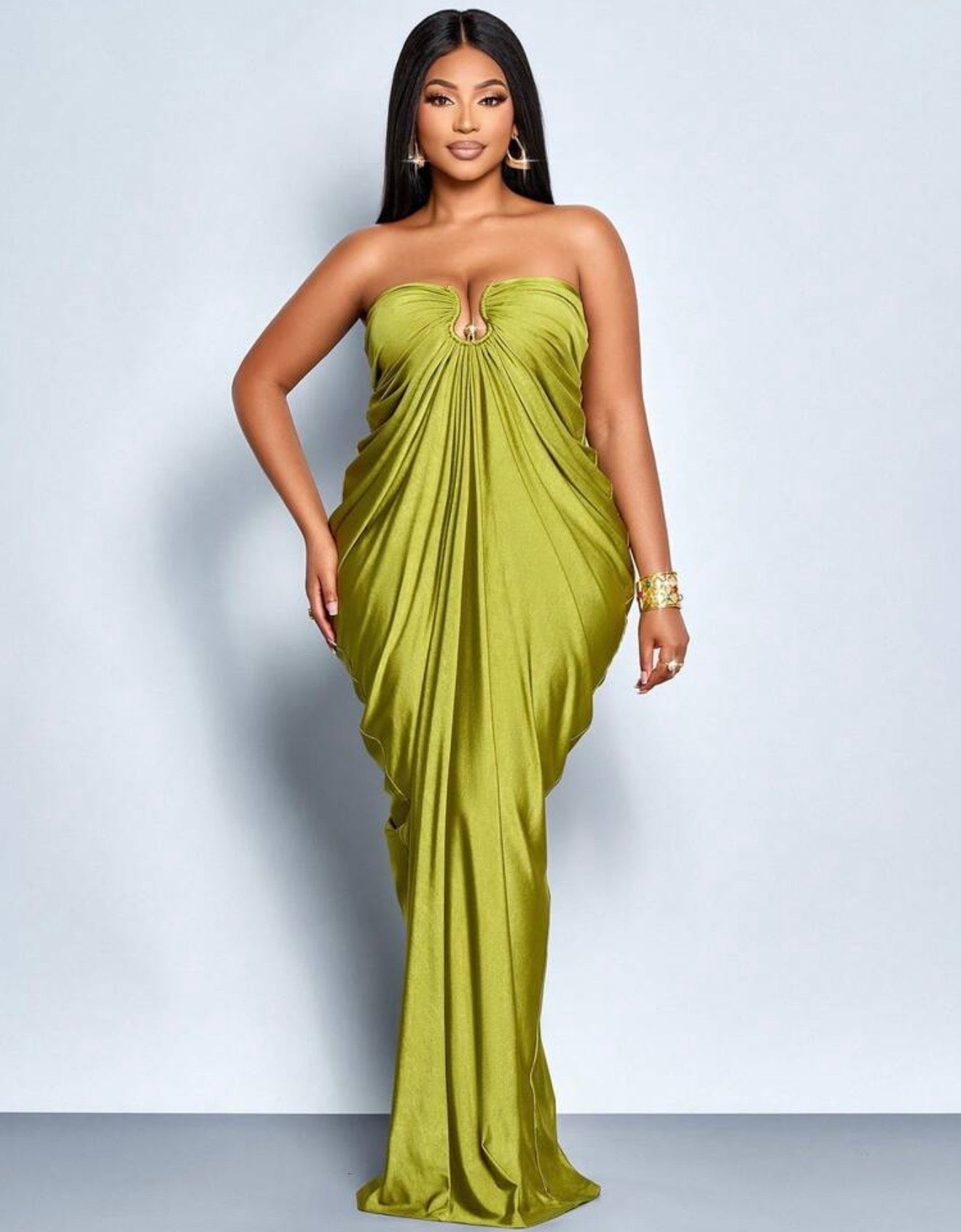 Ruched Strapless Bodycon Maxi Dress