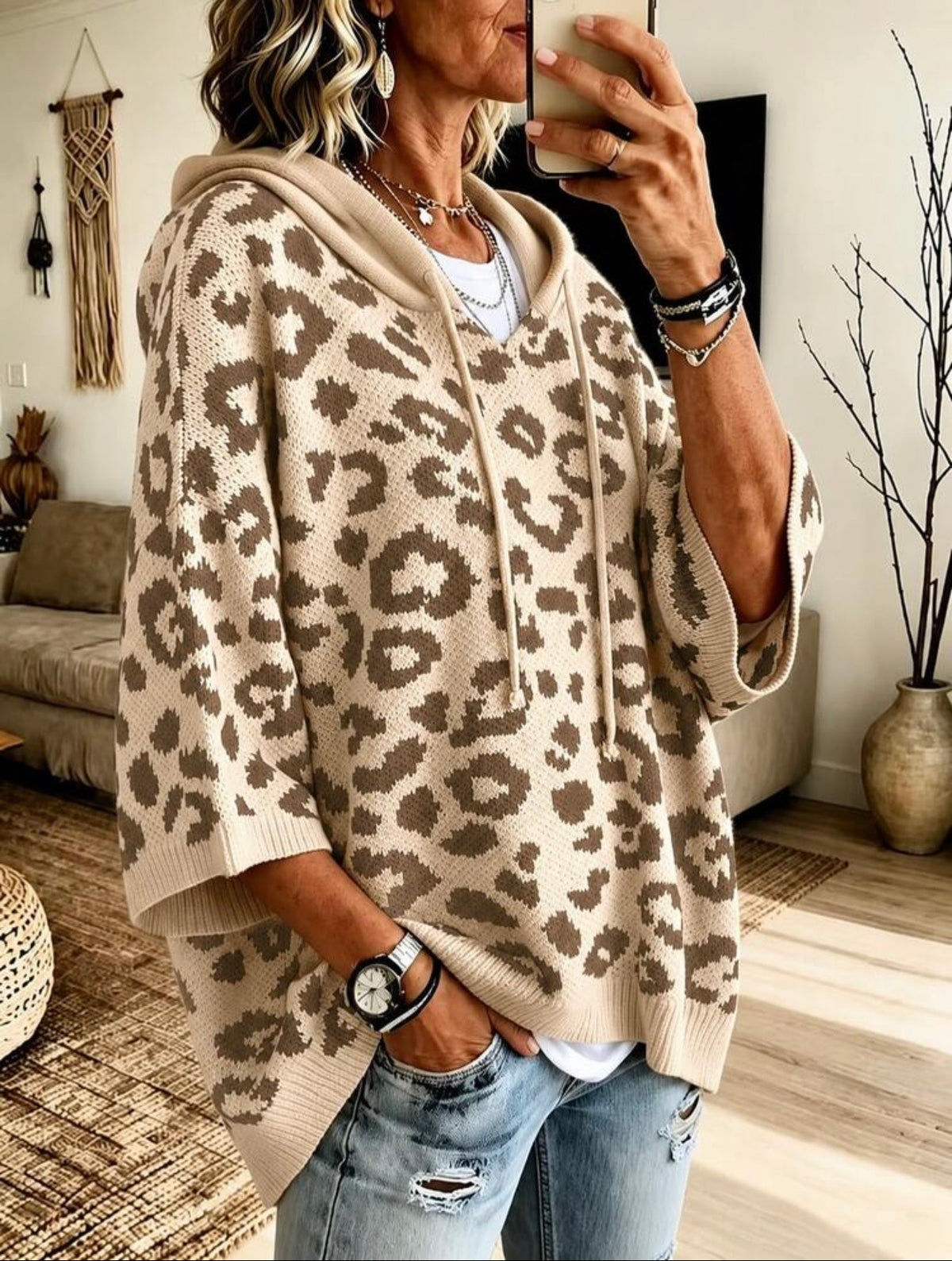 Plus Size Hooded Knit Sweater