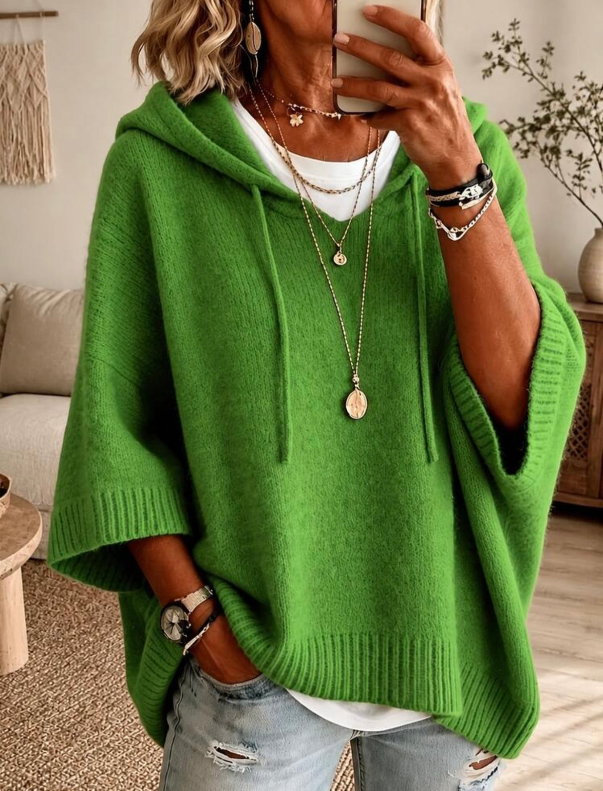 Plus Size Hooded Knit Sweater