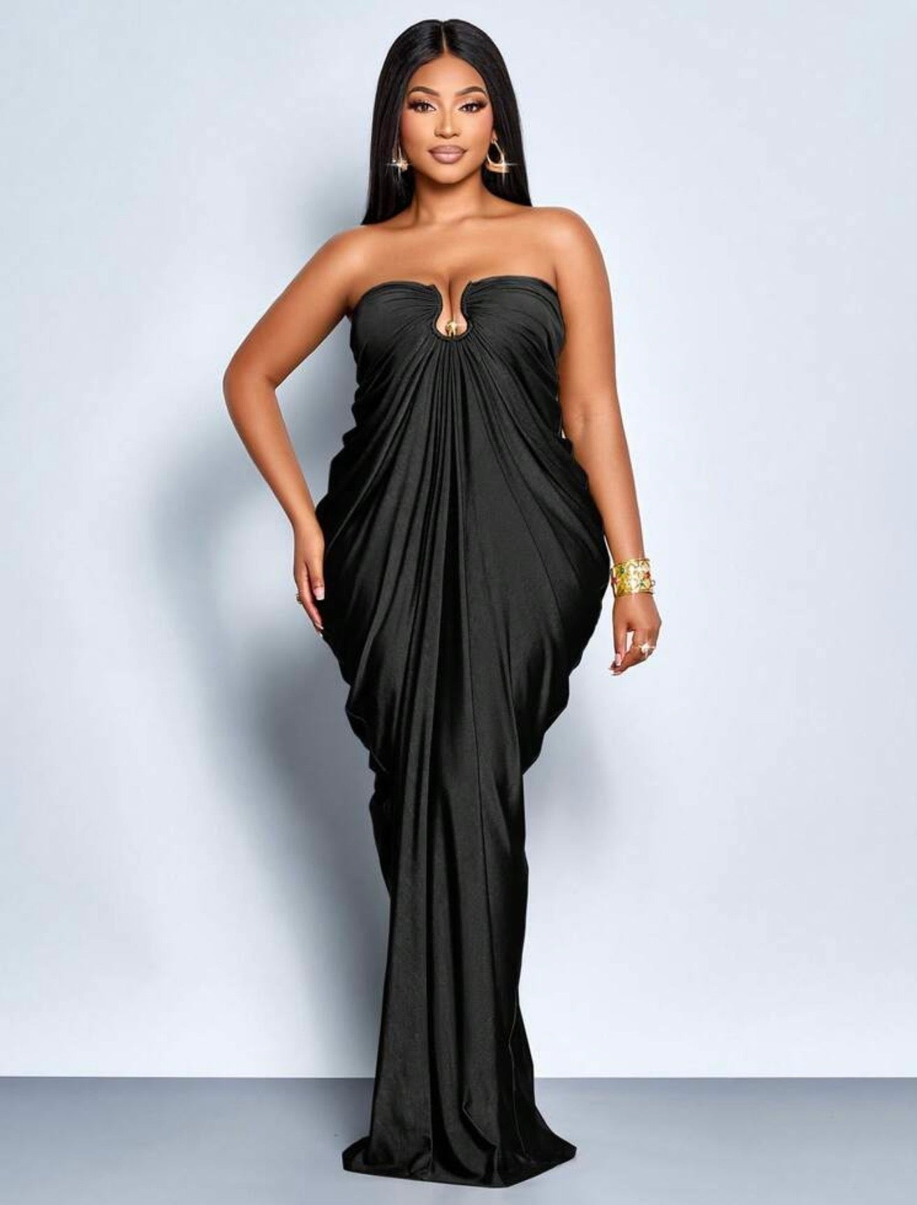 Ruched Strapless Bodycon Maxi Dress