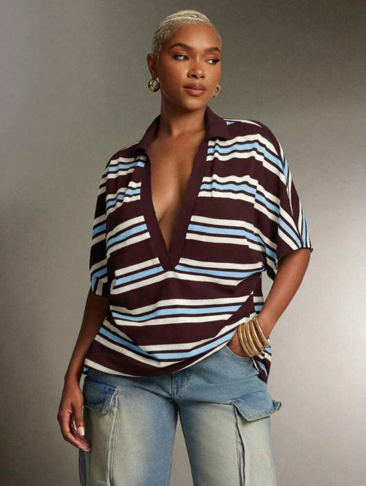 Oversized Plunge Neck Polo