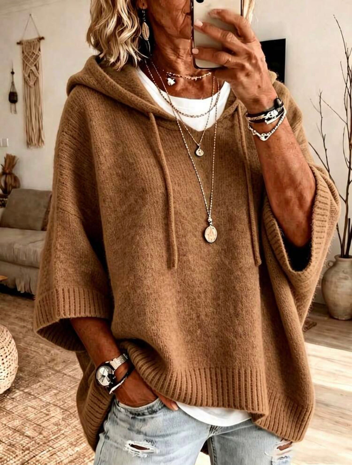 Plus Size Hooded Knit Sweater