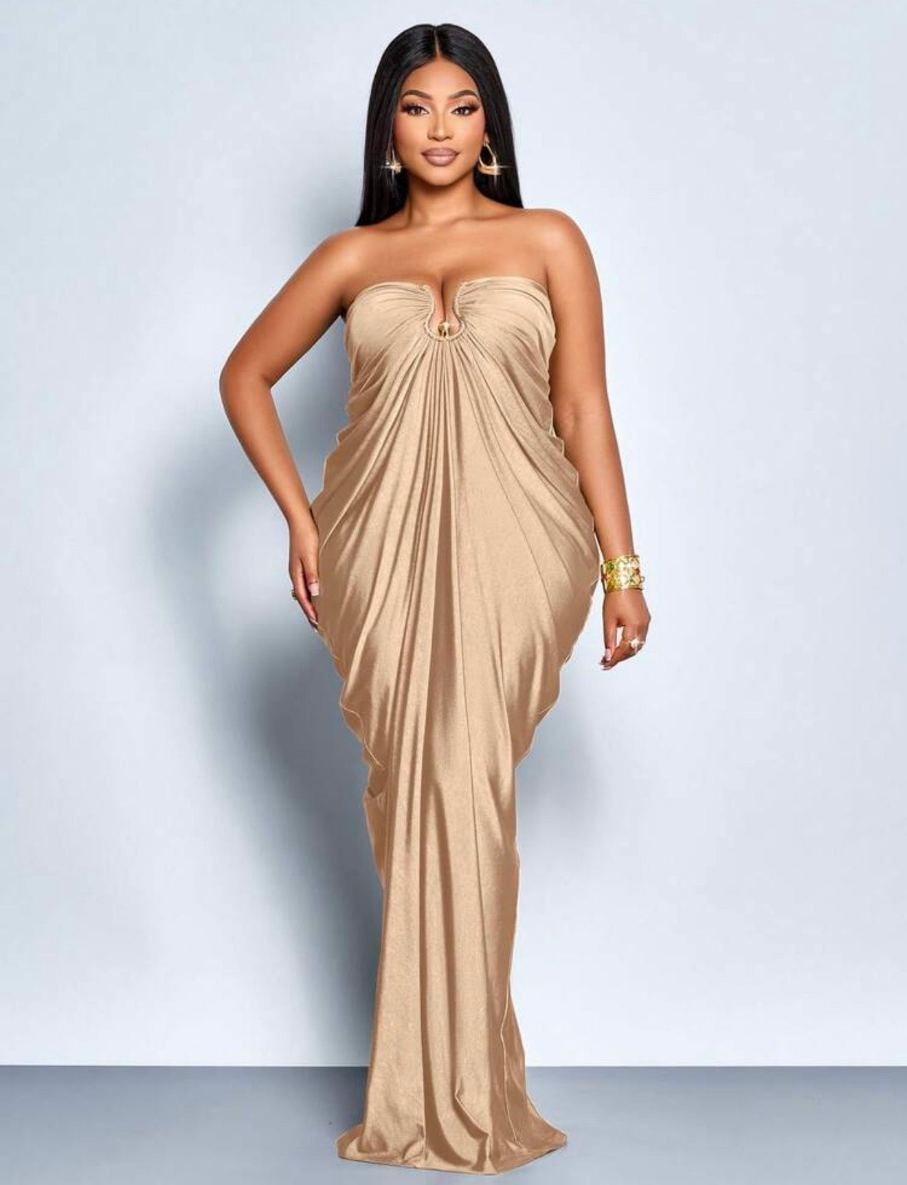 Ruched Strapless Bodycon Maxi Dress