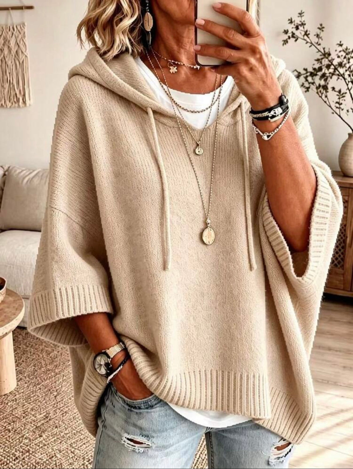 Plus Size Hooded Knit Sweater