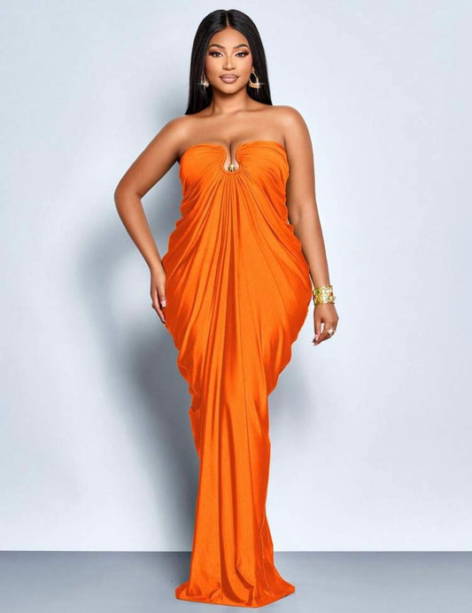 Ruched Strapless Bodycon Maxi Dress