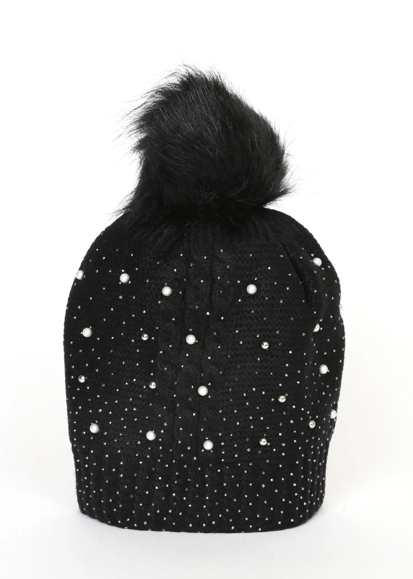 Pearl & Rhinestone Pom Pom Beanie