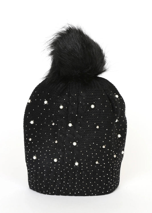 Pearl & Rhinestone Pom Pom Beanie