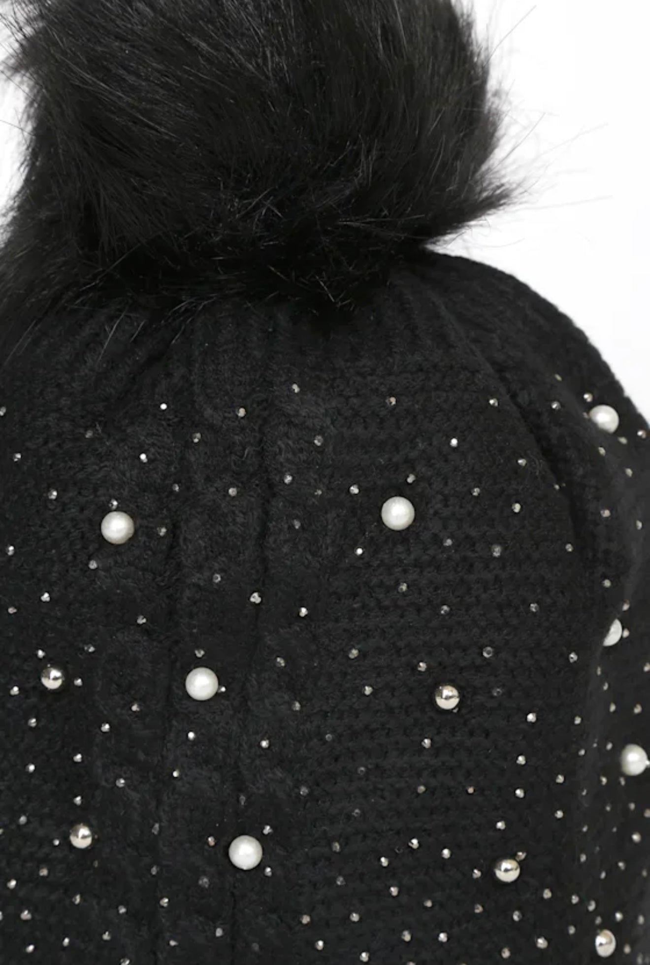 Pearl & Rhinestone Pom Pom Beanie