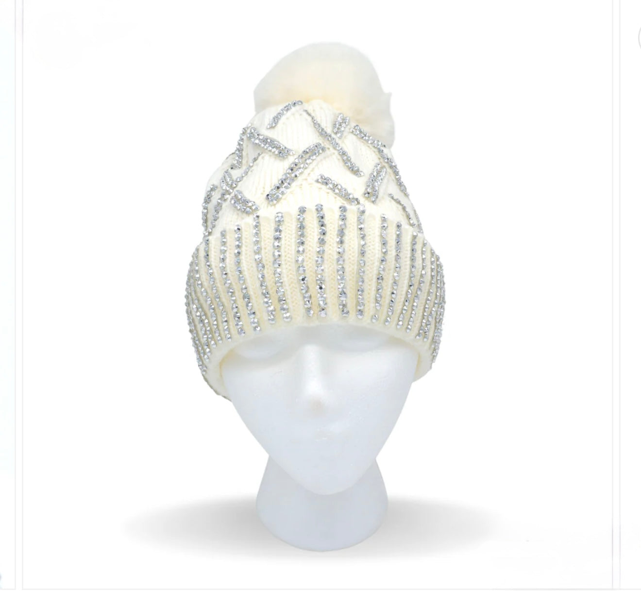 Pom Pom Rhinestone Cap