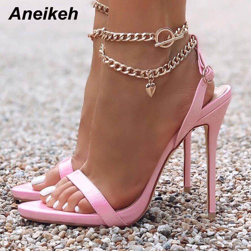 Aneikeh Sexy Pu Shallow High Heel Sandals Women Summer 2022 New