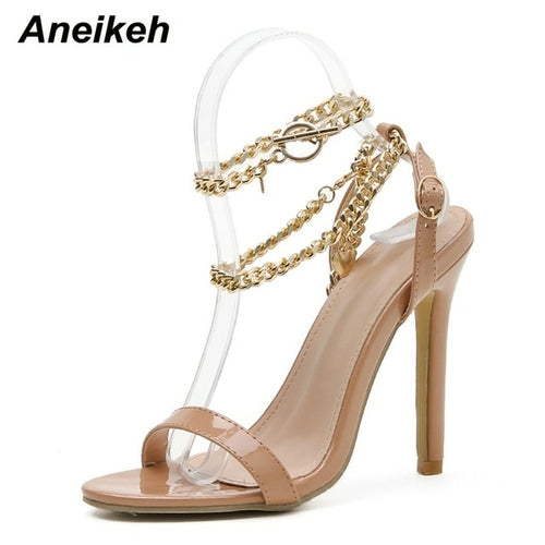 Aneikeh Sexy Pu Shallow High Heel Sandals Women Summer 2022 New