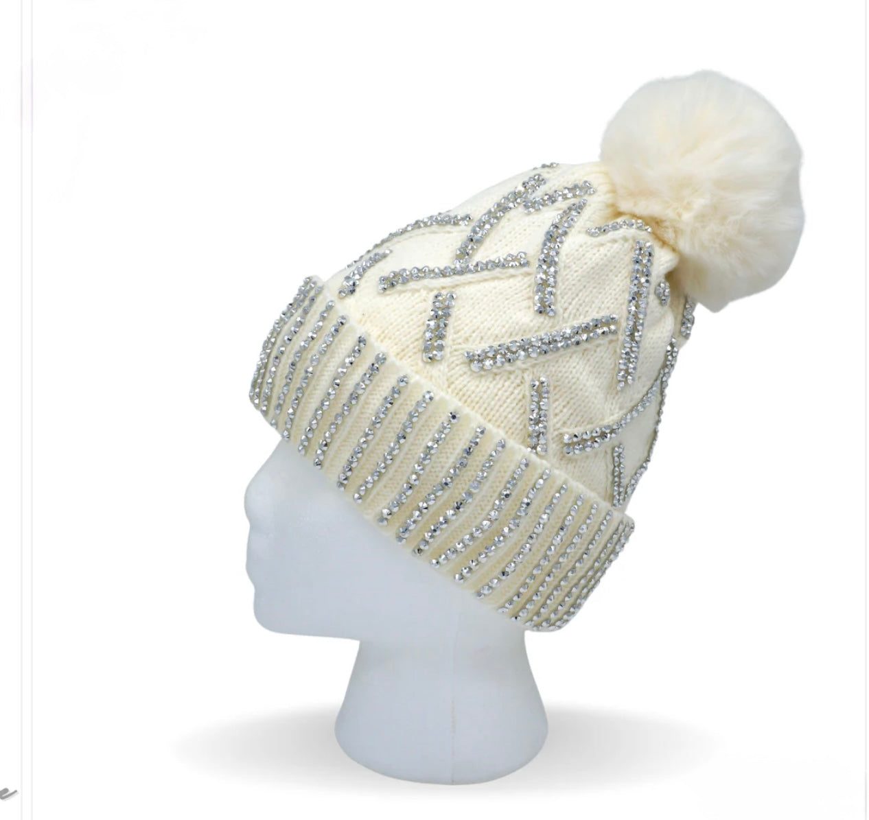 Pom Pom Rhinestone Cap