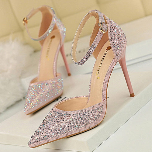 Shiny Rhinestones High Heels Ladies Shoes Women Pumps Stiletto Sandals