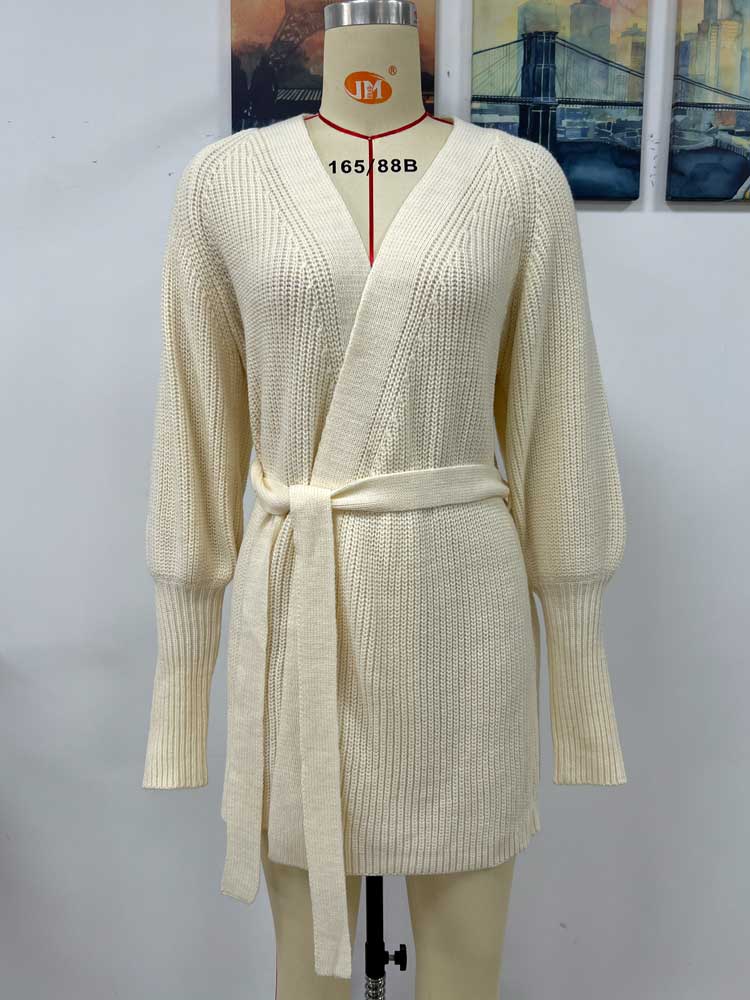 Long Sleeve Casual Elegant Mini Sweater Dress Belt Tied