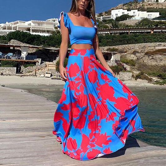 Boho Sexy Maxi Dress Plus Size 3XL Dress Lady Two Piece Set Beach