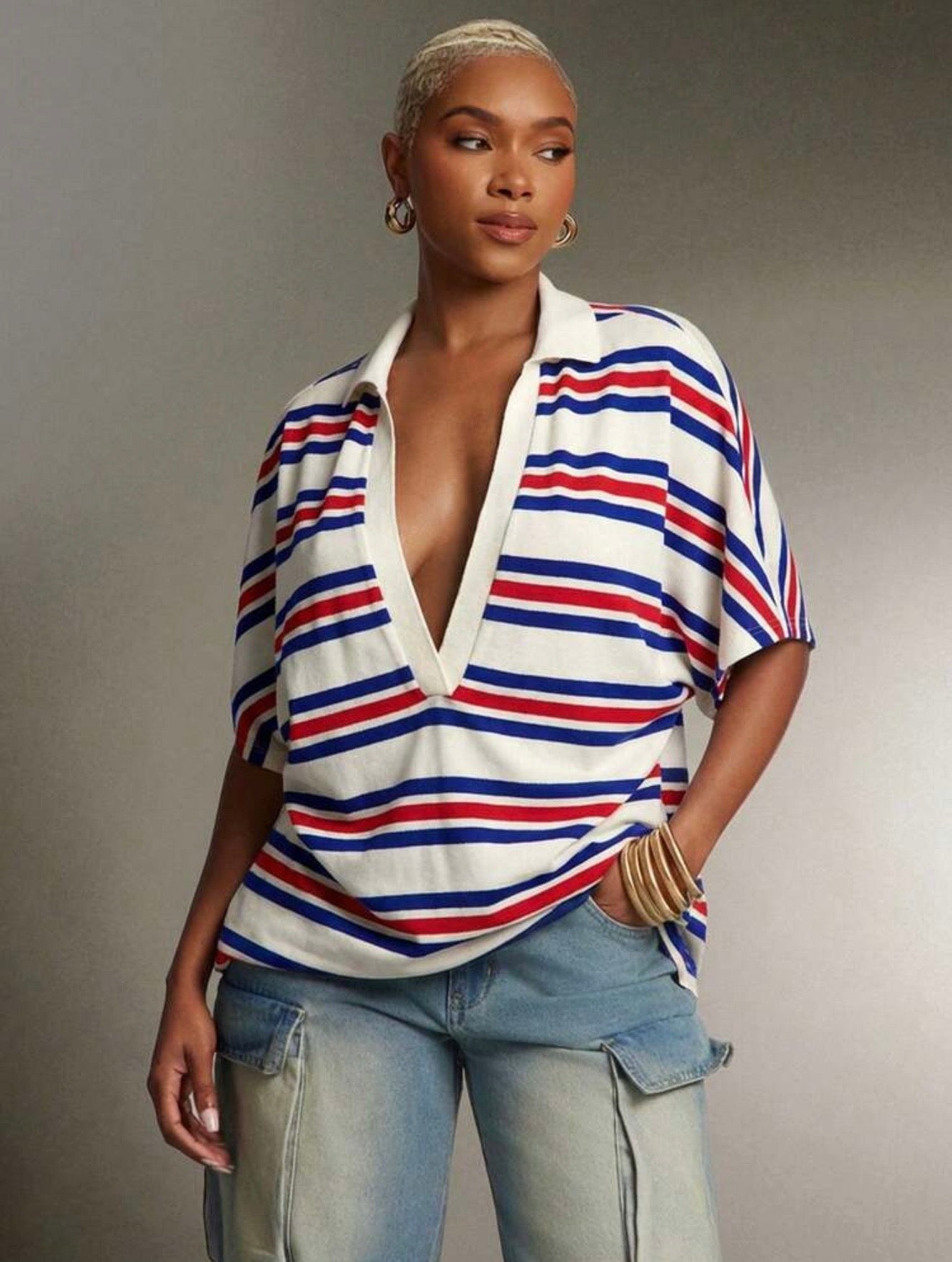Oversized Plunge Neck Polo