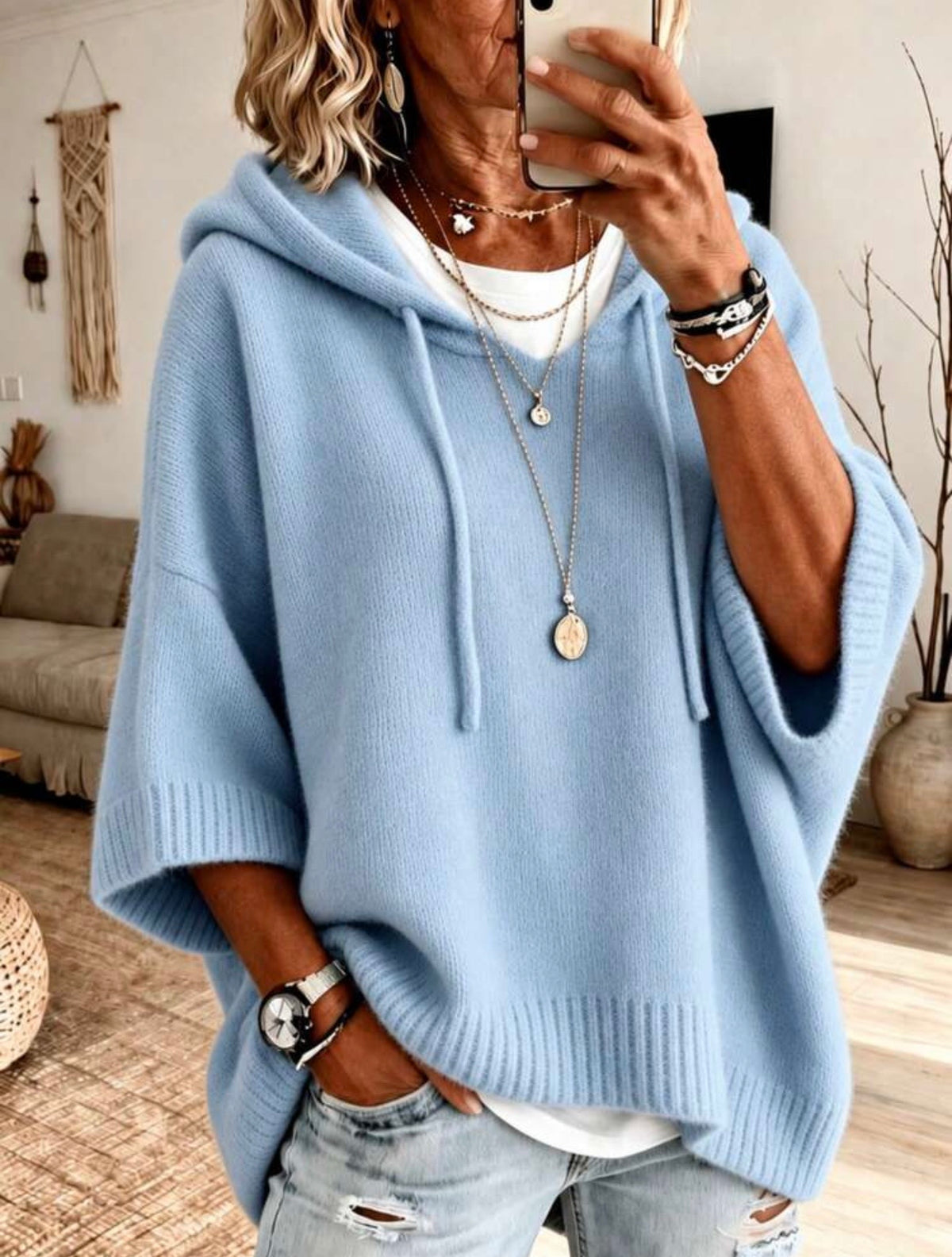 Plus Size Hooded Knit Sweater