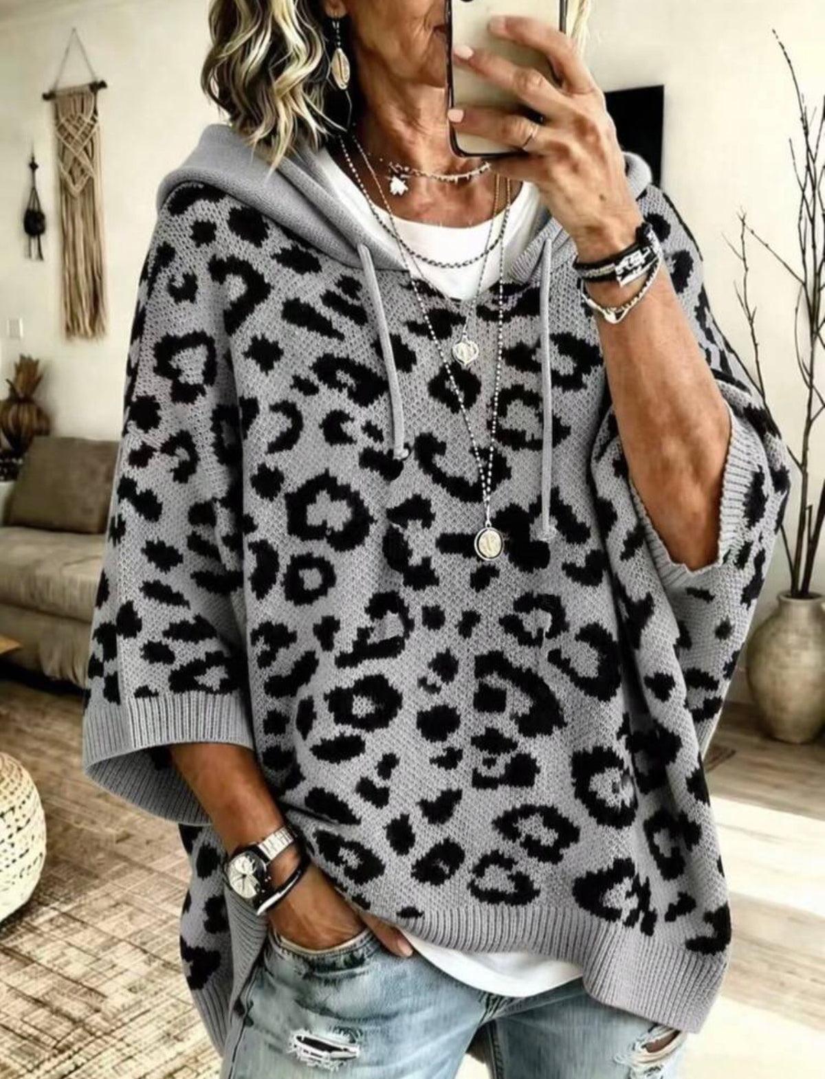 Plus Size Hooded Knit Sweater