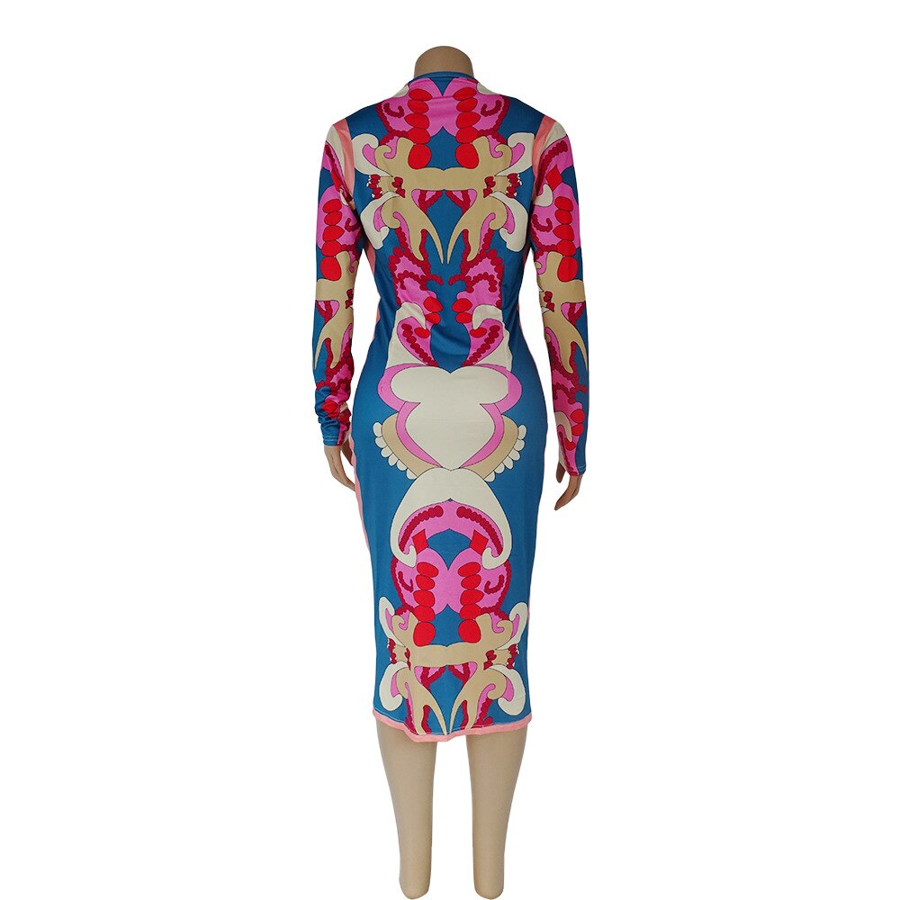 Cm.yaya Women Paisley 3d Printed Stacked Long Sleeve Deep V-neck