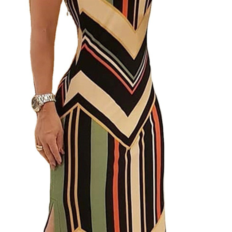 Long Striped Dress Slit | Colorful Striped Maxi Dress | Vertical