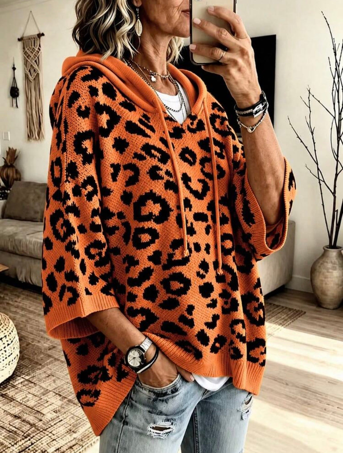Plus Size Hooded Knit Sweater