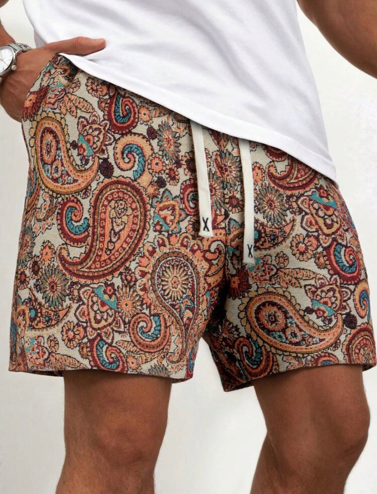 Floral & Paisley Jacquard Textured Shorts