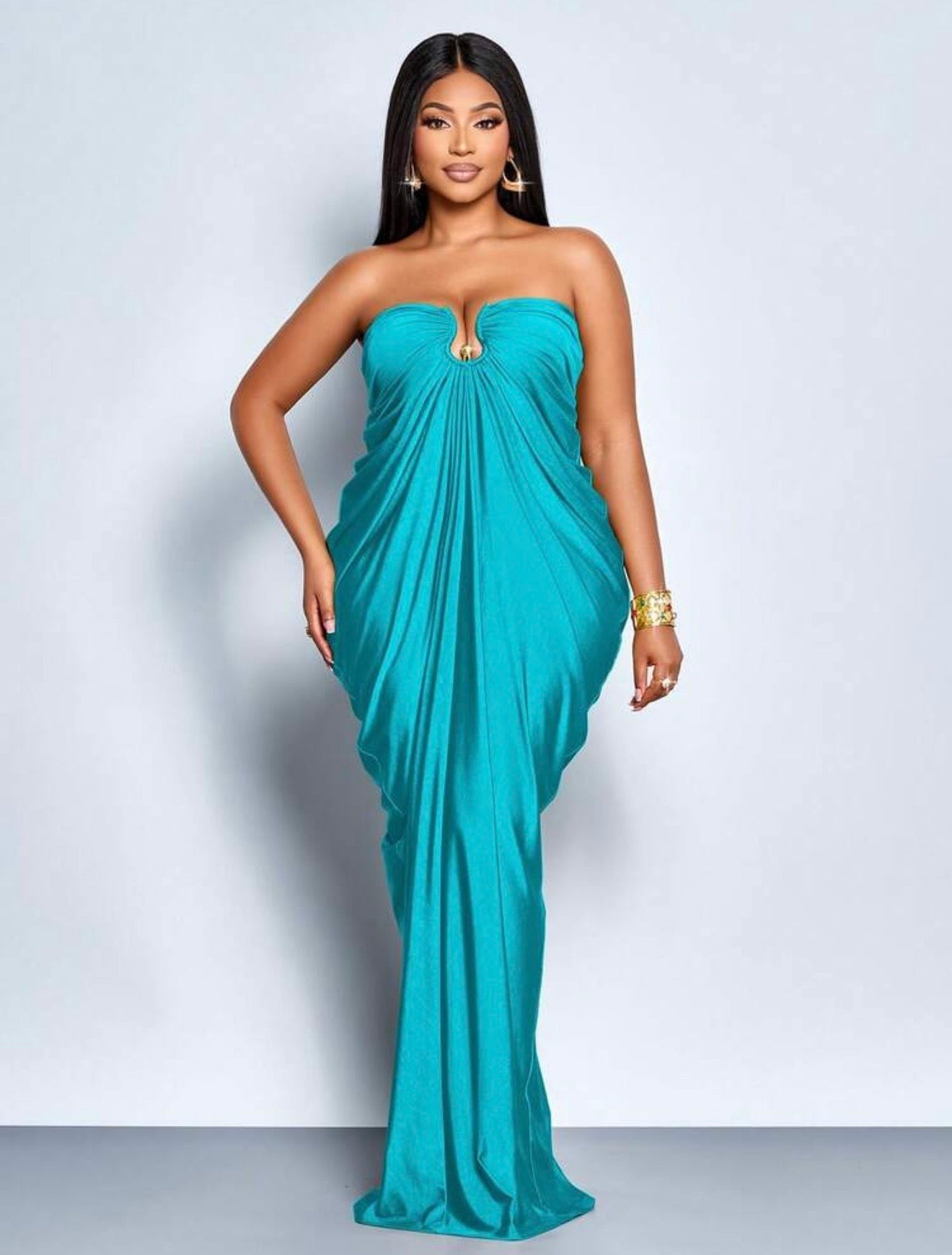 Ruched Strapless Bodycon Maxi Dress