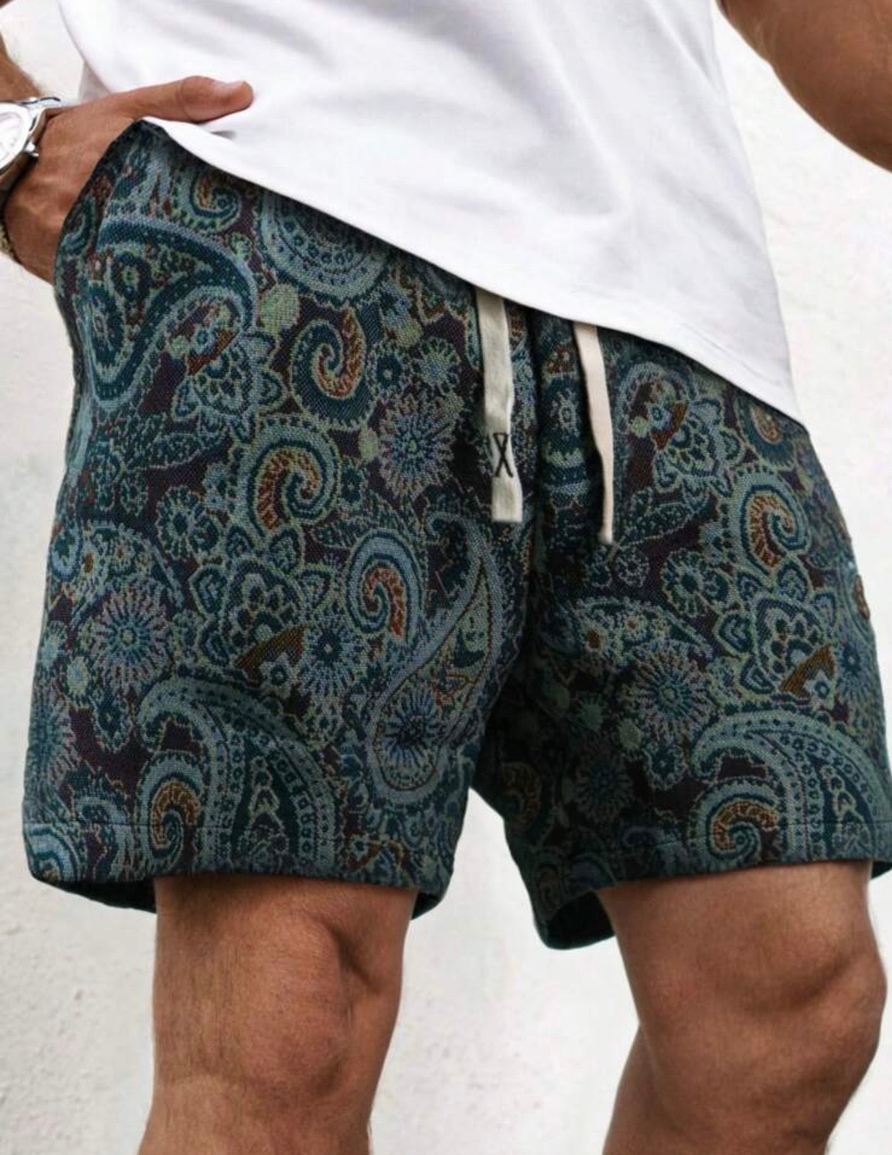 Floral & Paisley Jacquard Textured Shorts