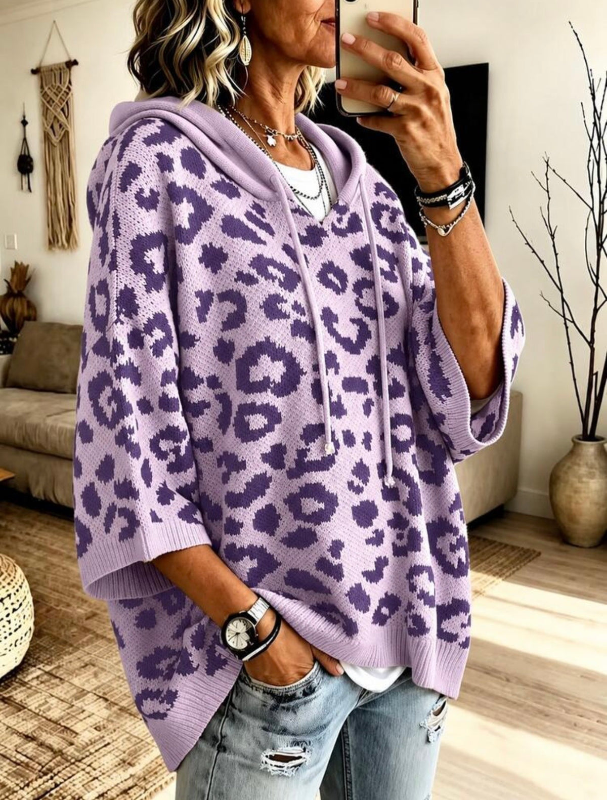 Plus Size Hooded Knit Sweater