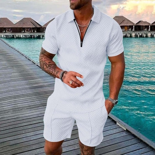Fashion Men Casual Set Streetwear Short Sleeve Polo Shirt + Shorts