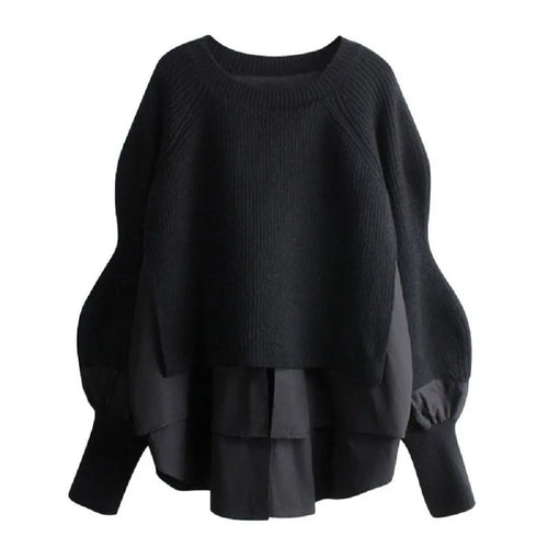 Knit Sweater Women Winter Fake Two-piece Fashion Loose Round Neck