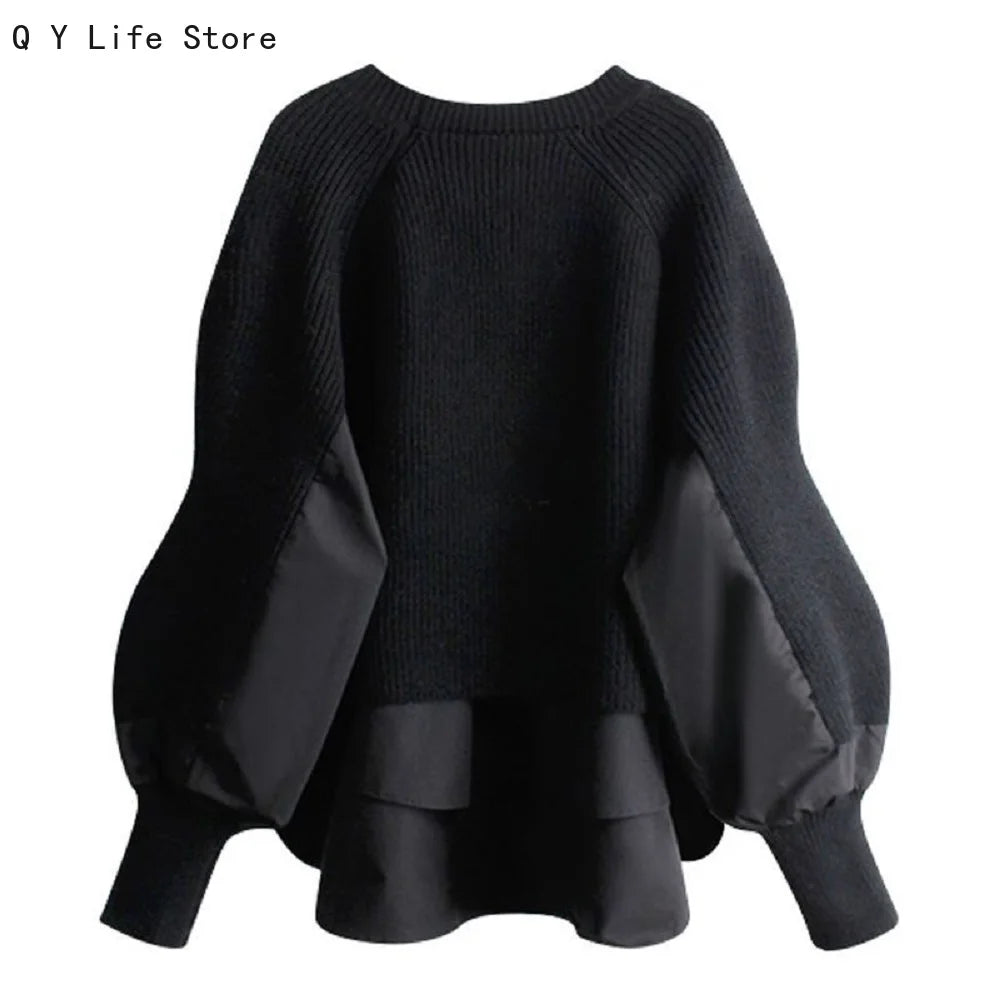 Knit Sweater Women Winter Fake Two-piece Fashion Loose Round Neck